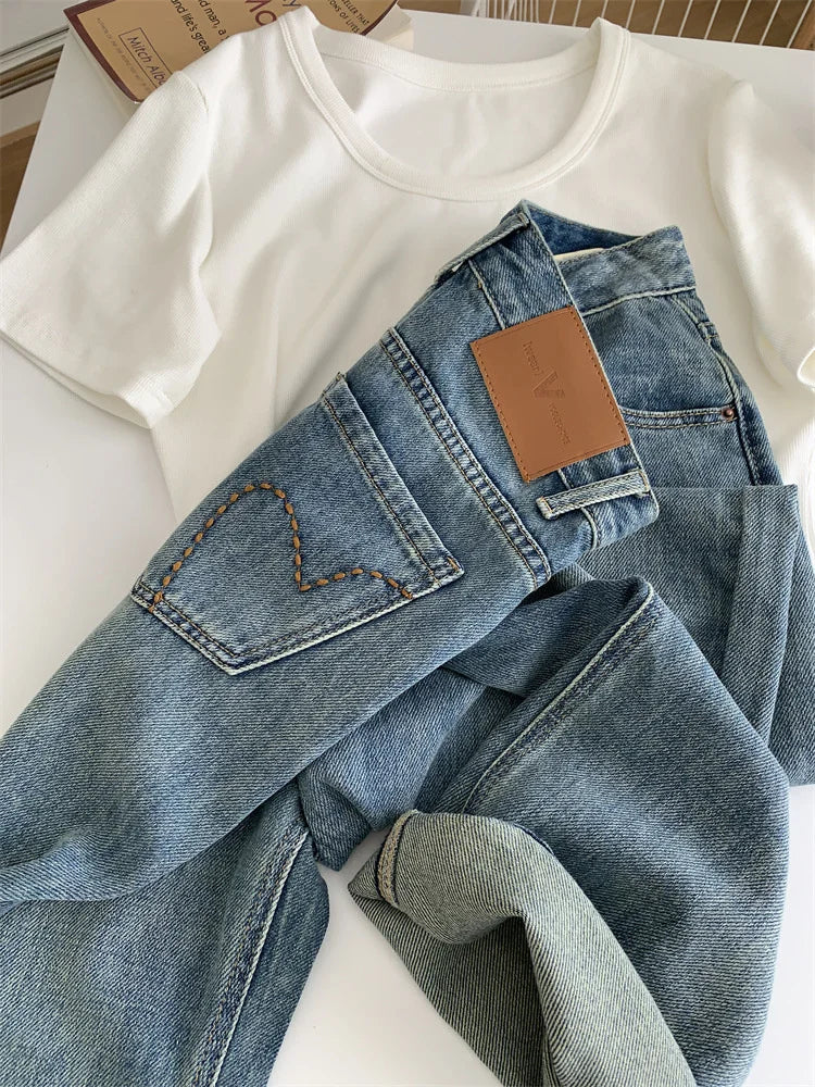 Heart-Stitch Boyfriend Jeans