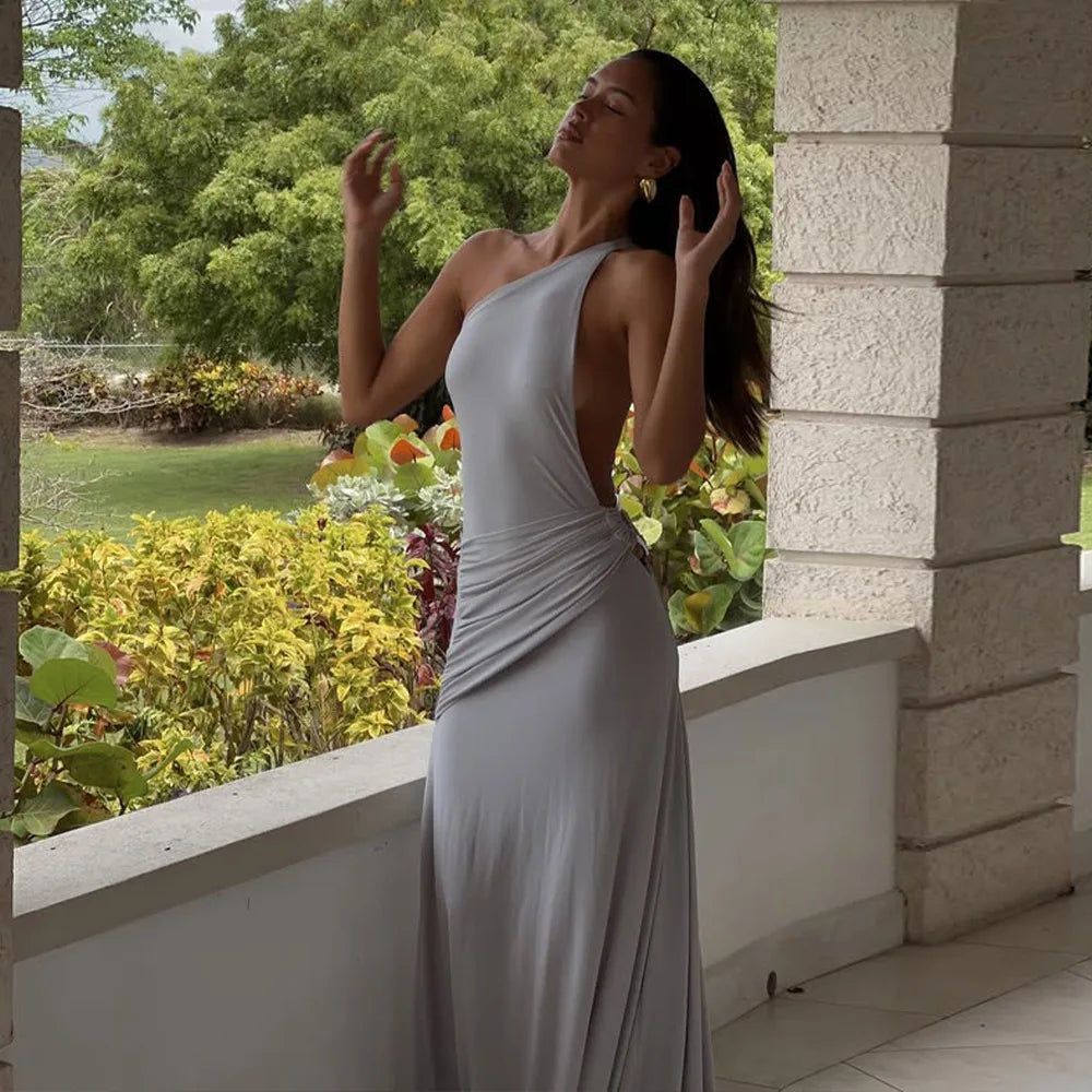 Backless One-Shoulder Maxi