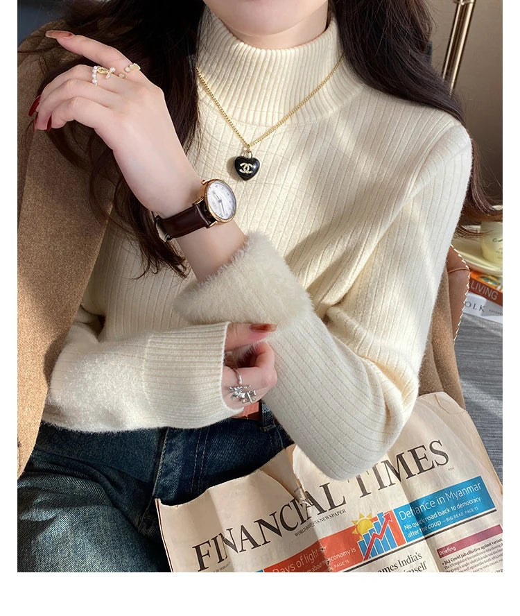 Cozy Velvet-Lined Turtleneck Sweater