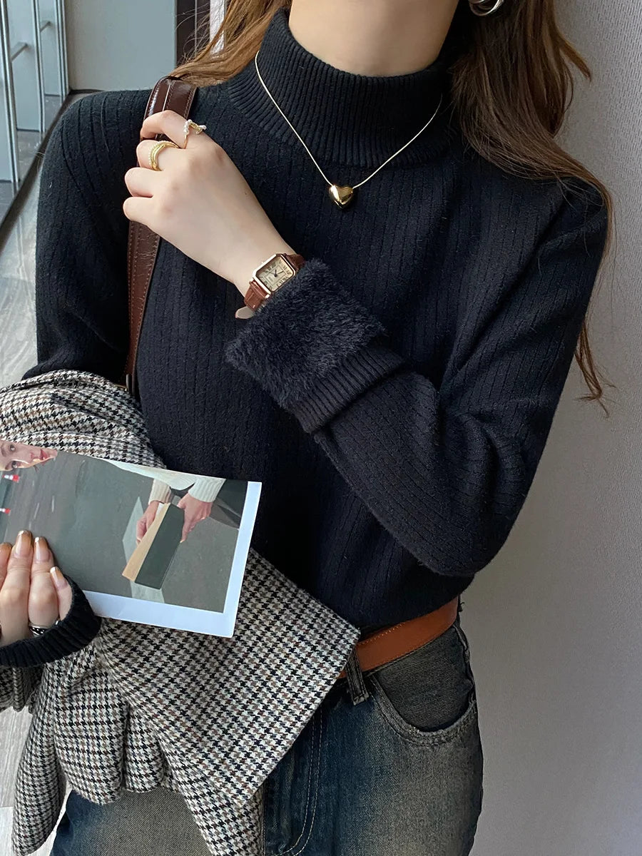 Cozy Velvet-Lined Turtleneck Sweater