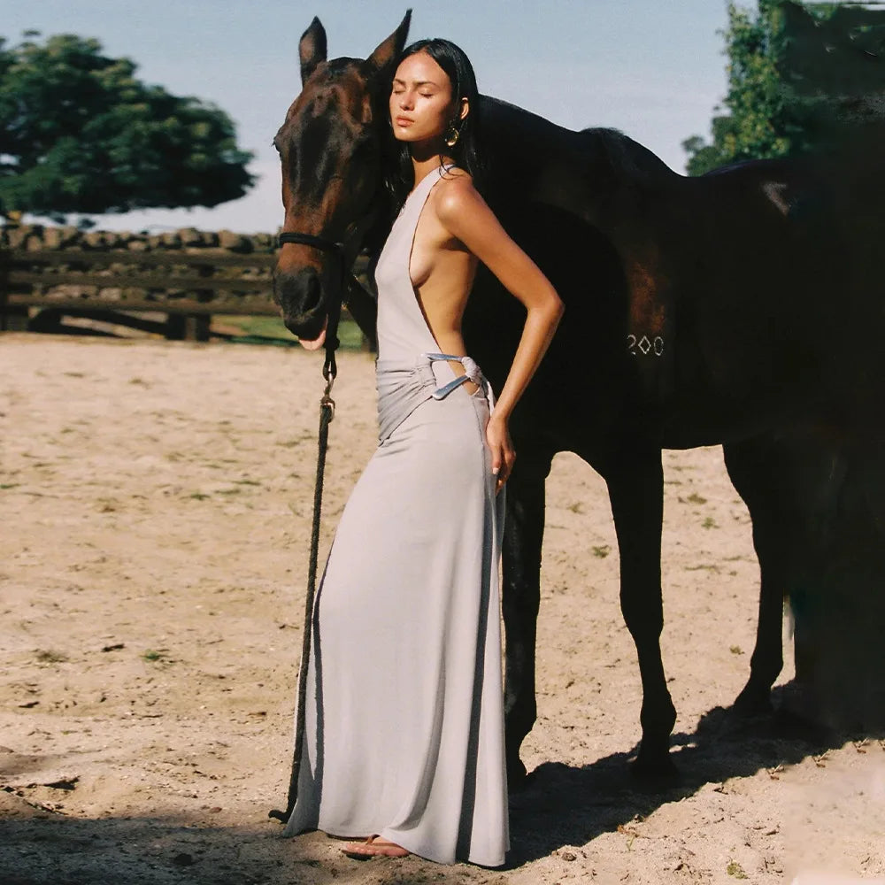 Backless One-Shoulder Maxi