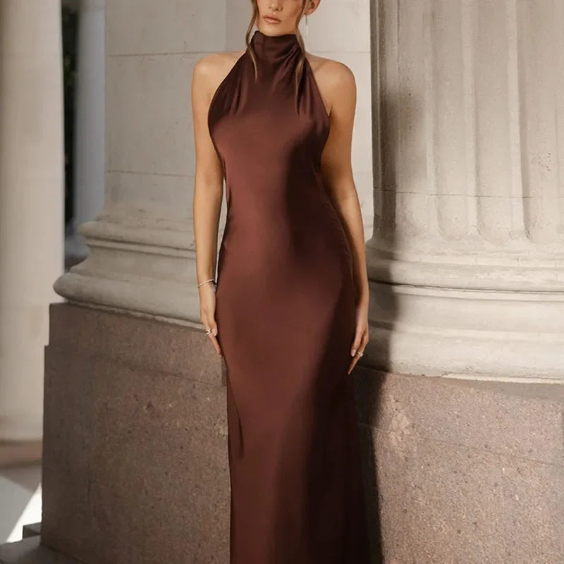 Elegant Satin Halter Dress