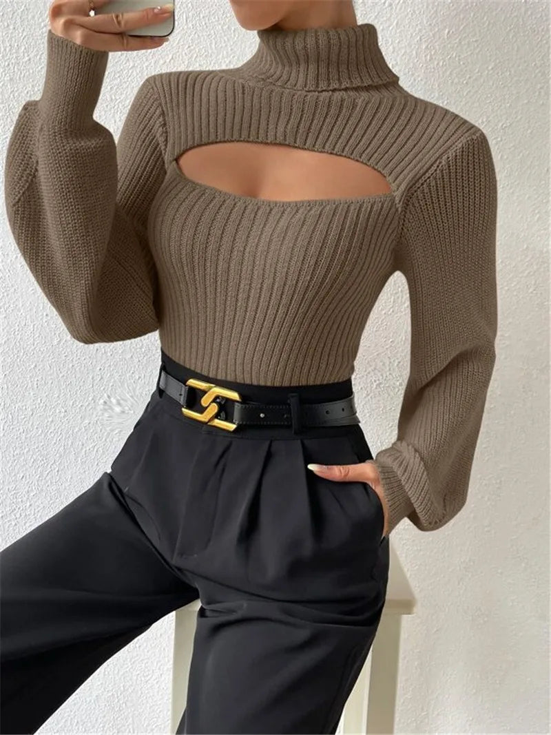 Cut-Out Turtleneck Sweater