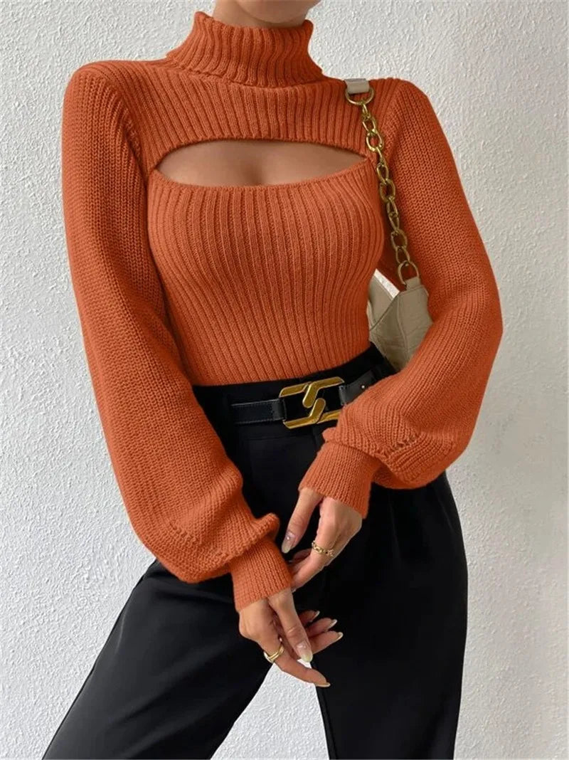 Cut-Out Turtleneck Sweater