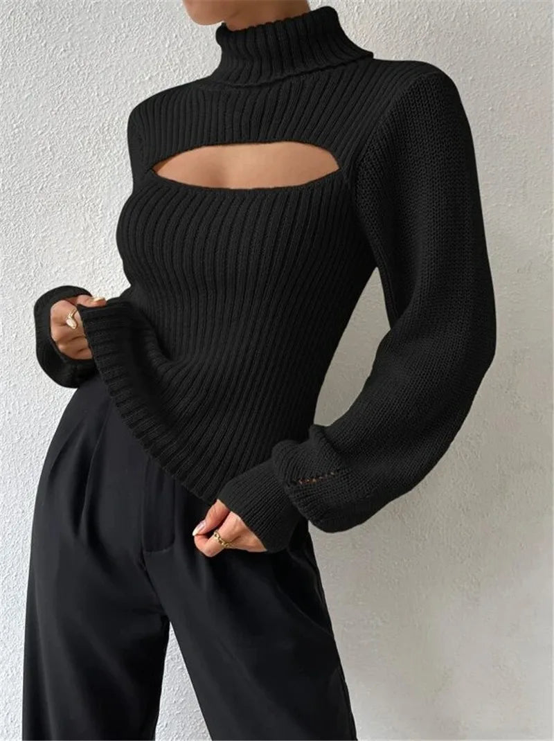 Cut-Out Turtleneck Sweater