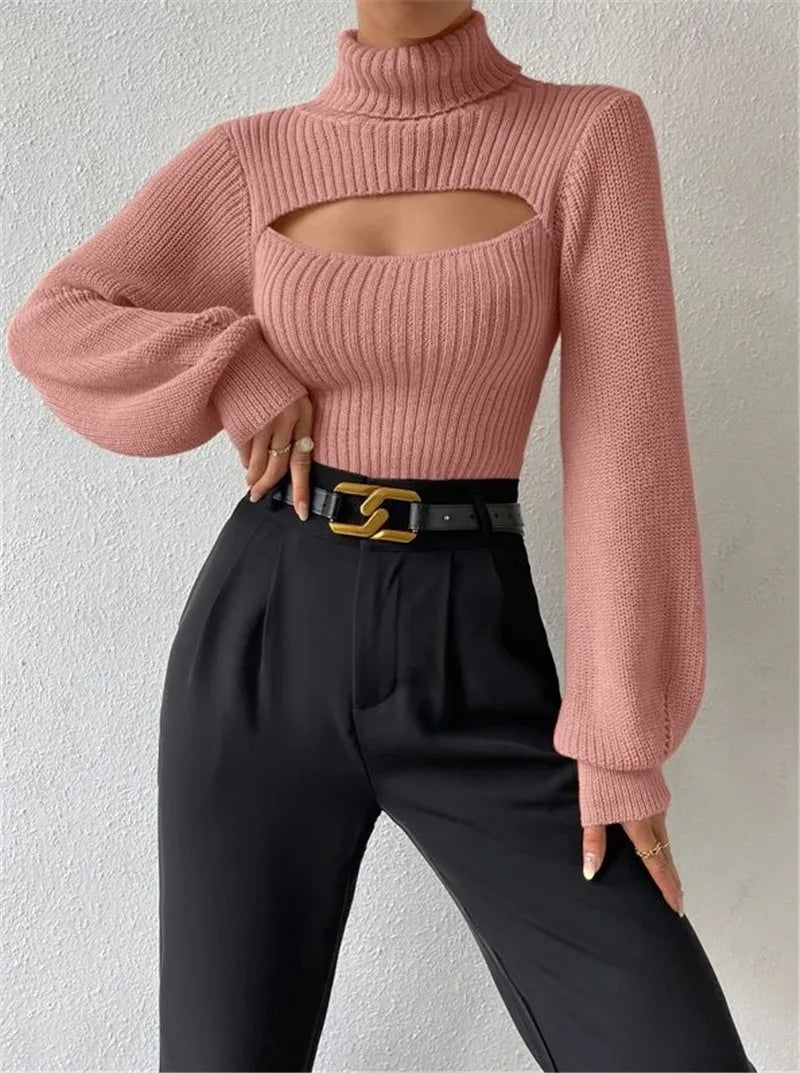 Cut-Out Turtleneck Sweater