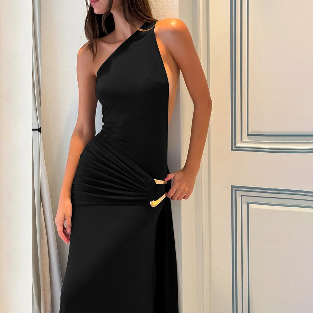 Backless One-Shoulder Maxi