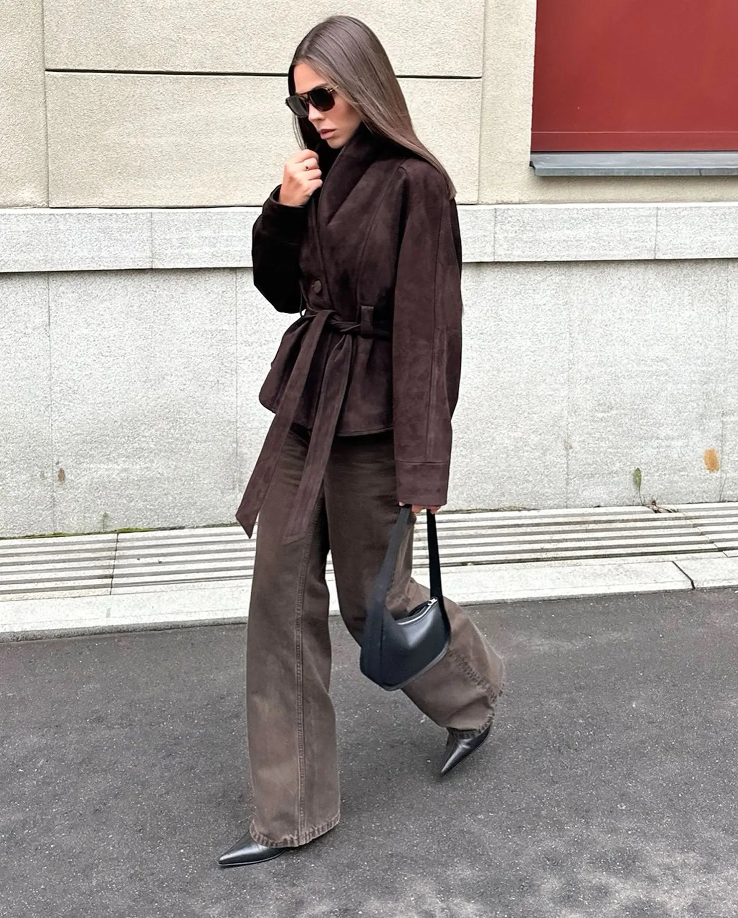 Chic Suede-Feel Belted Jacket