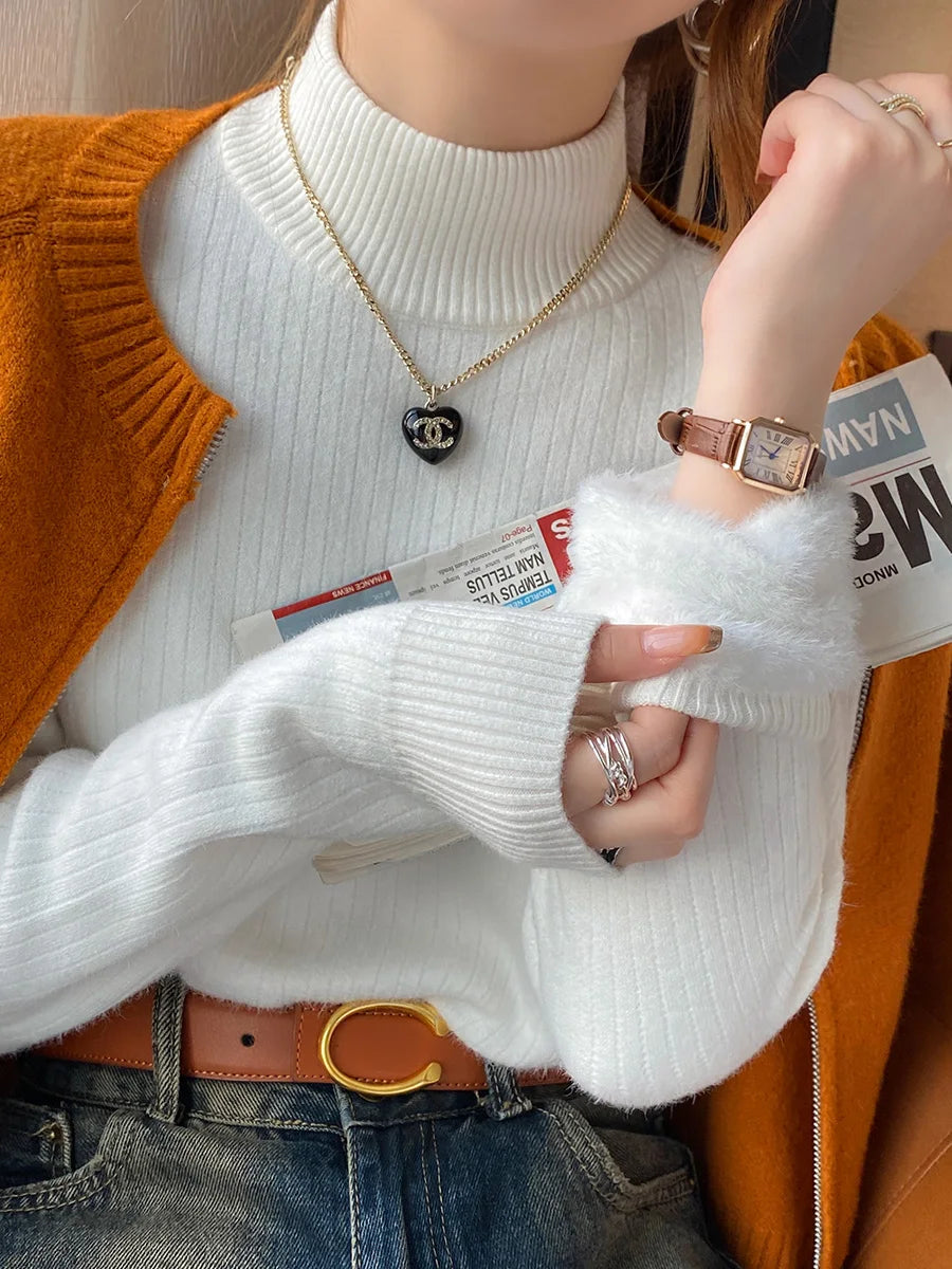 Cozy Velvet-Lined Turtleneck Sweater
