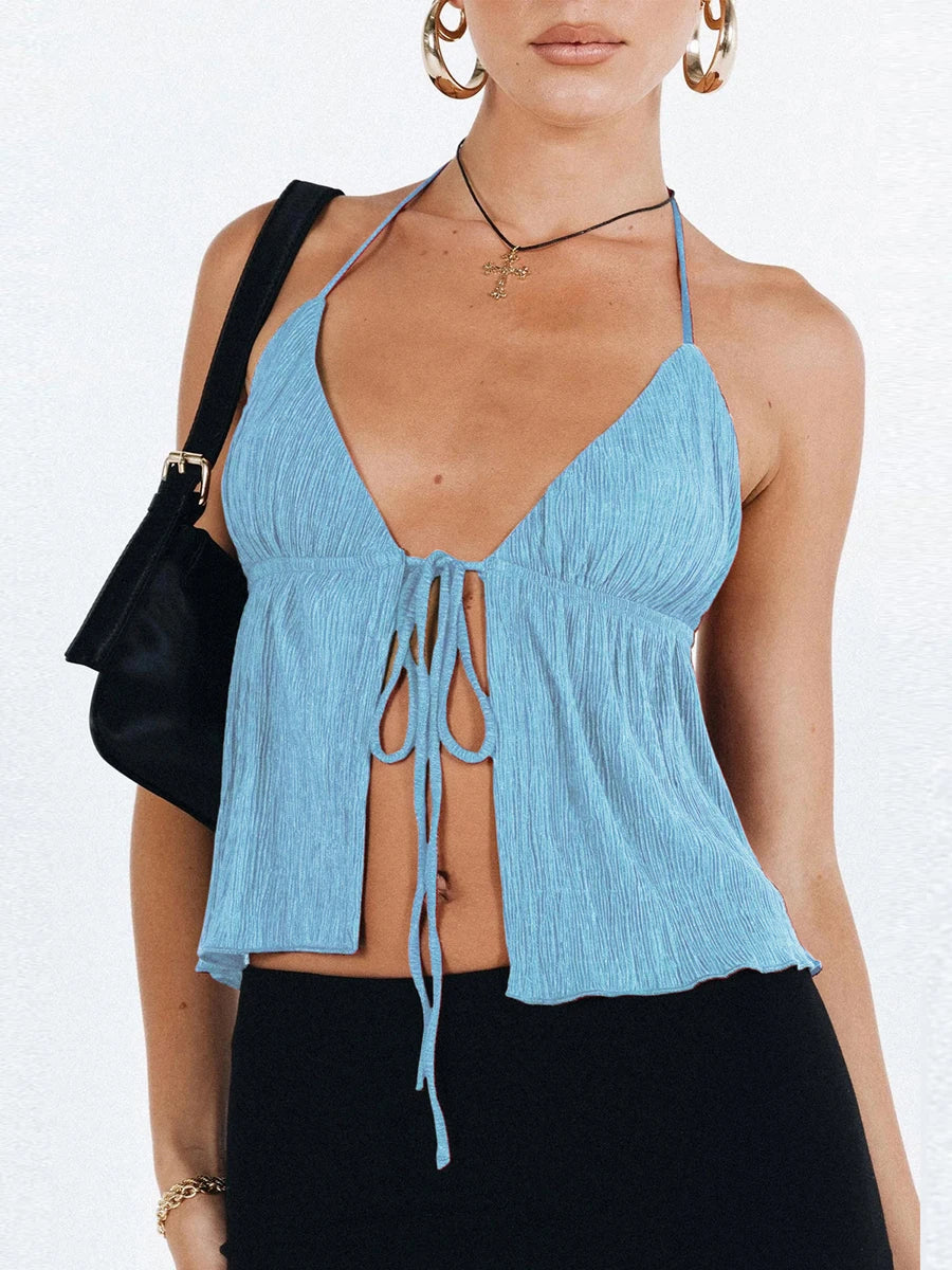 Front Tie Halter Crop Top