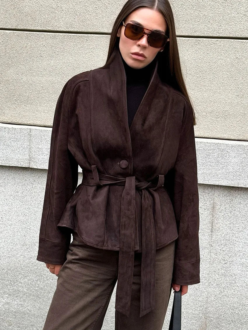 Chic Suede-Feel Belted Jacket