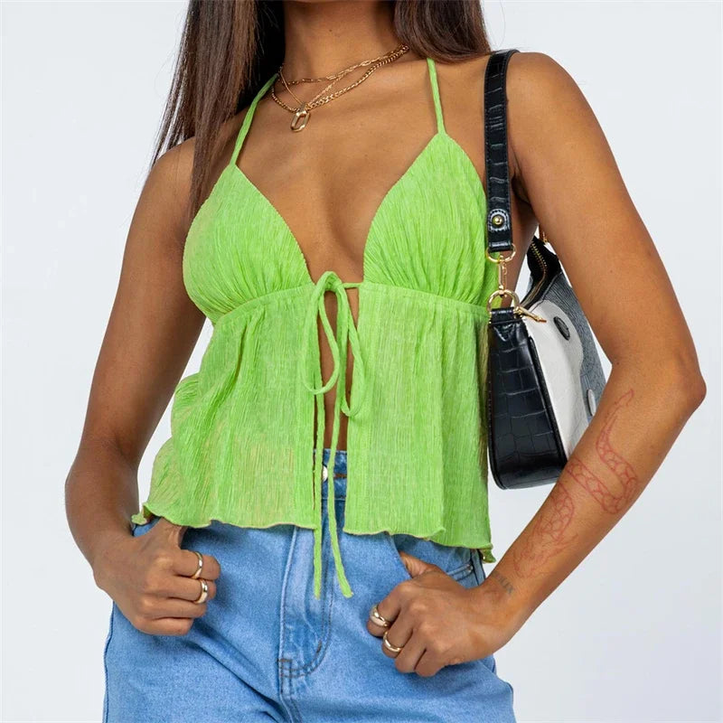 Front Tie Halter Crop Top