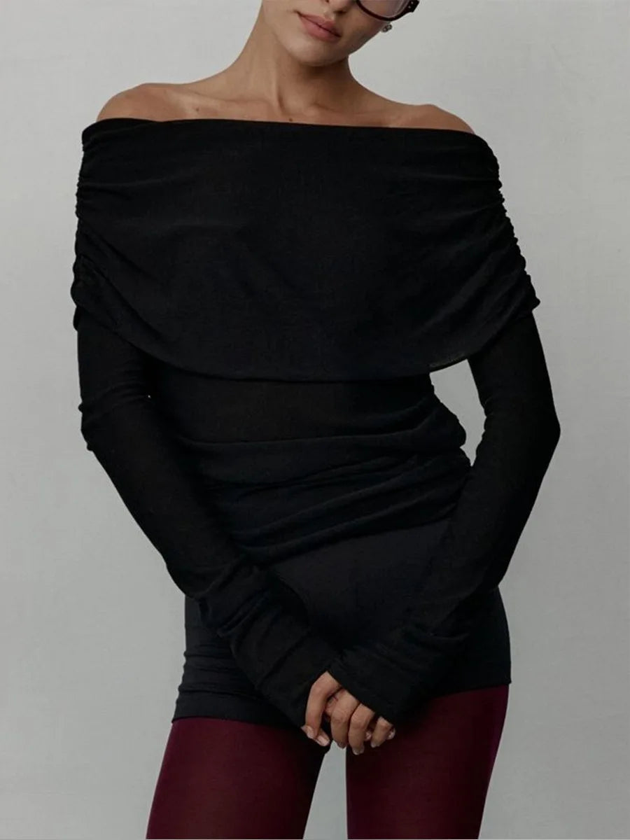 Elegant Off-Shoulder Ribbed Knit Sweater