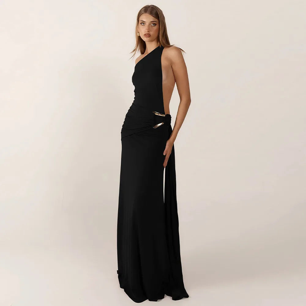 Backless One-Shoulder Maxi