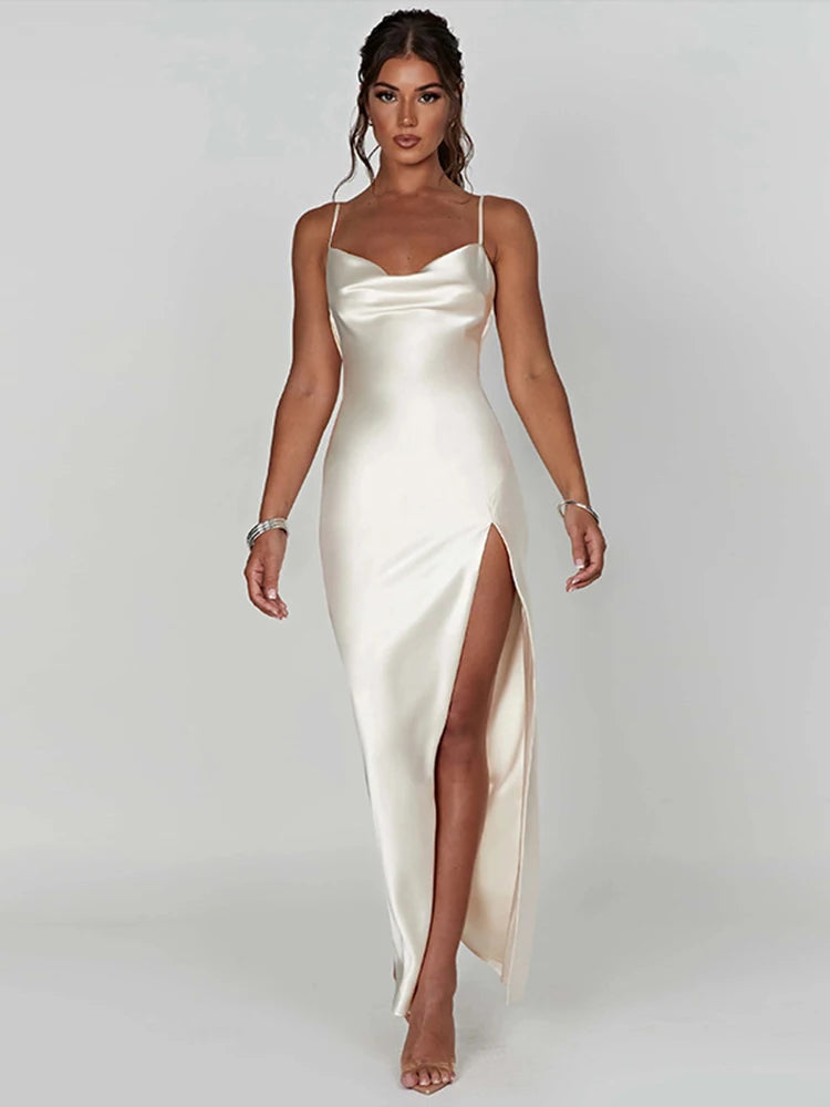 Satin Elegance Backless Maxi Dress