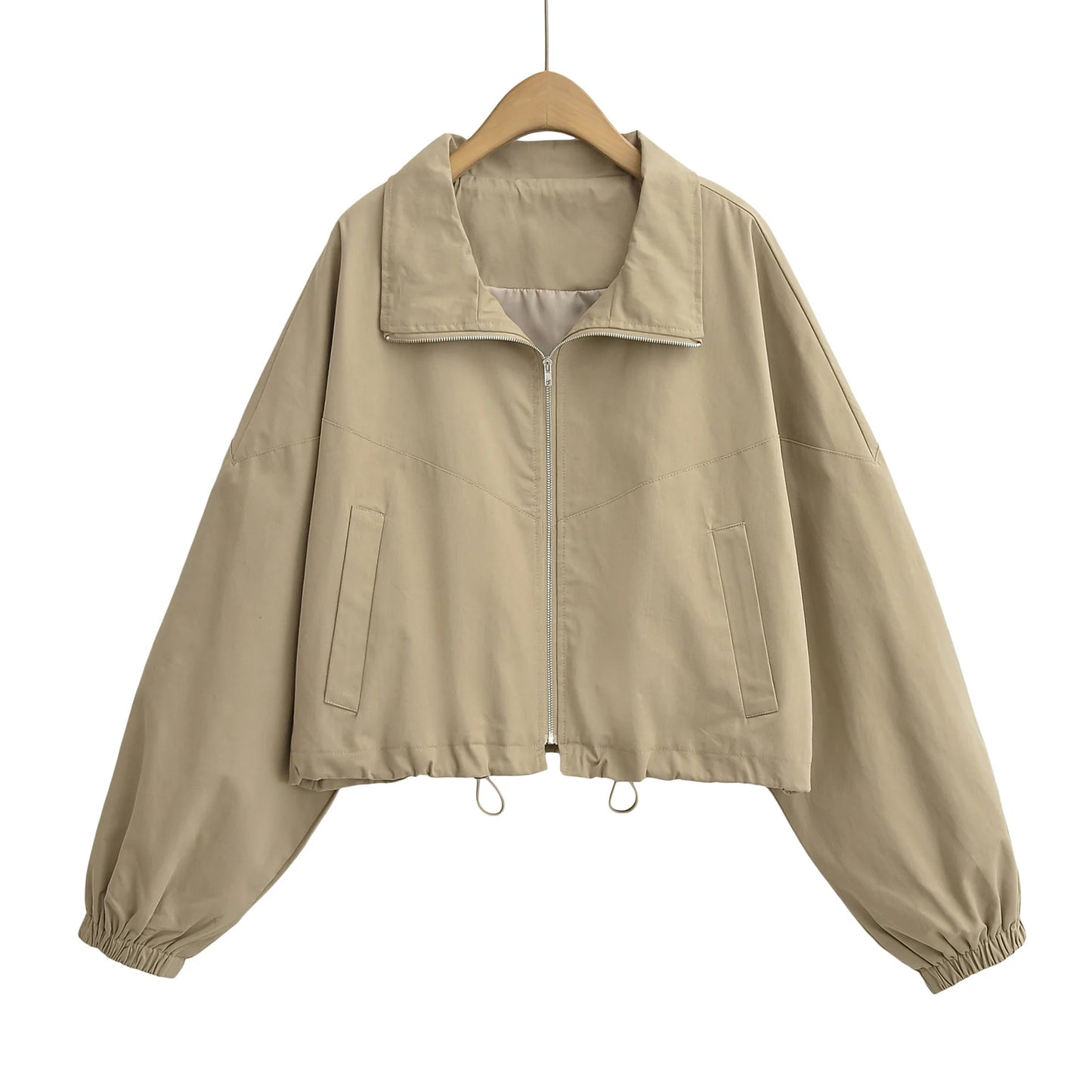 Cropped Drawstring Jacket with Oversized Sleeves