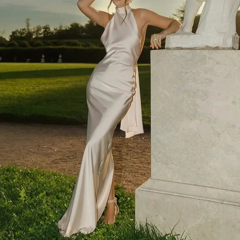 Elegant Satin Halter Dress