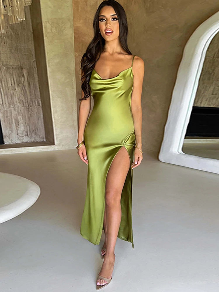 Satin Elegance Backless Maxi Dress