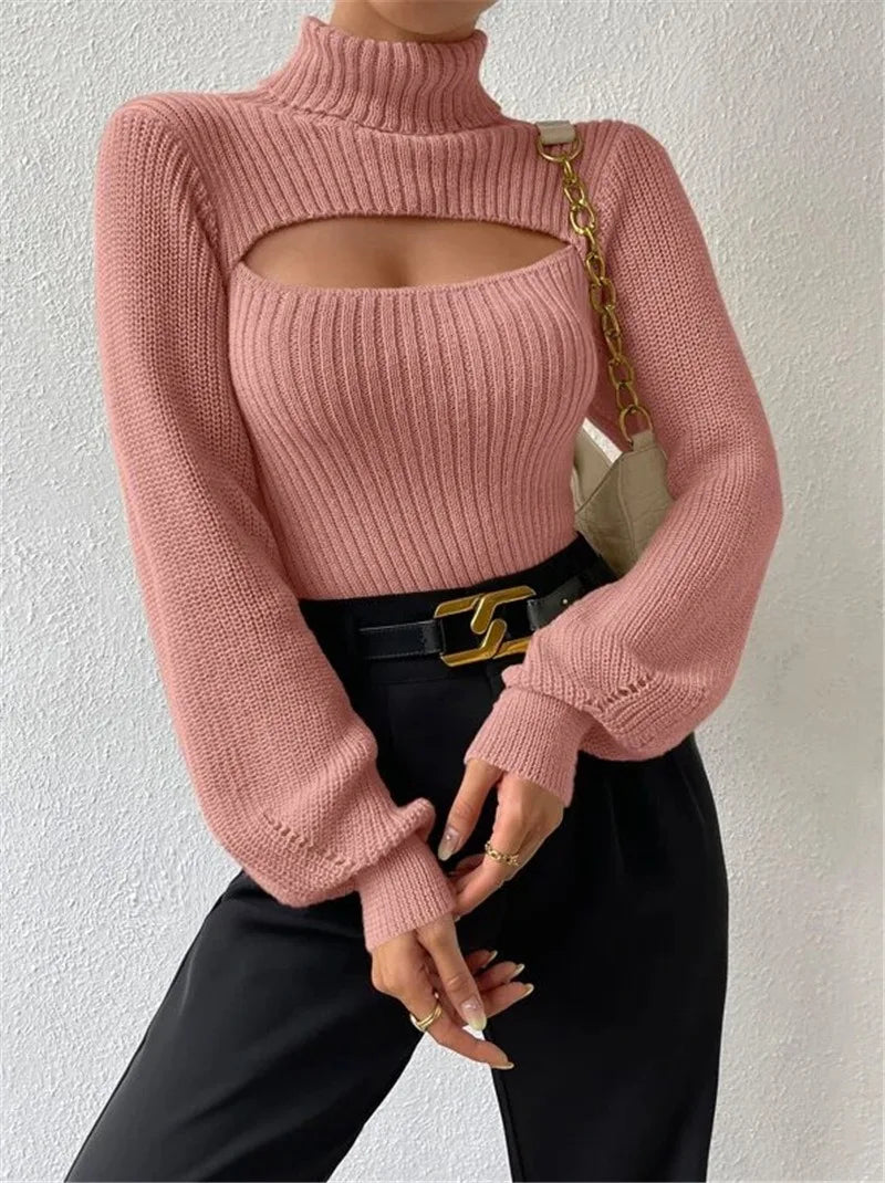 Cut-Out Turtleneck Sweater
