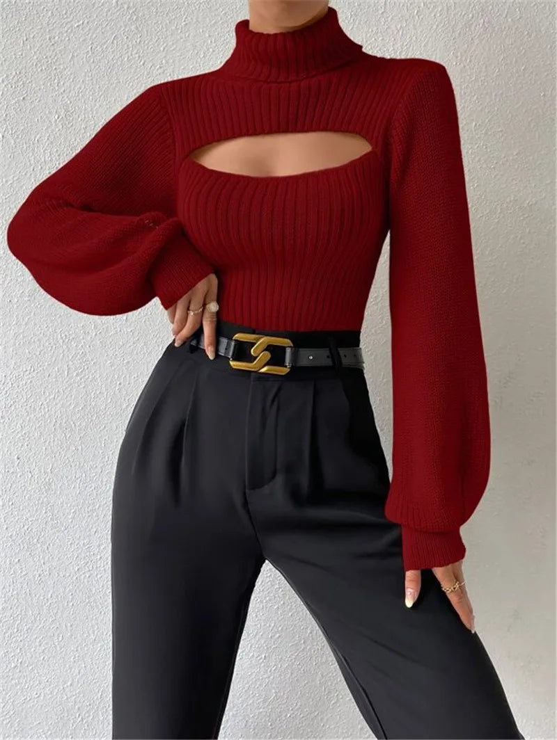 Cut-Out Turtleneck Sweater