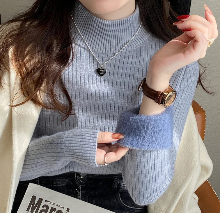 Cozy Velvet-Lined Turtleneck Sweater