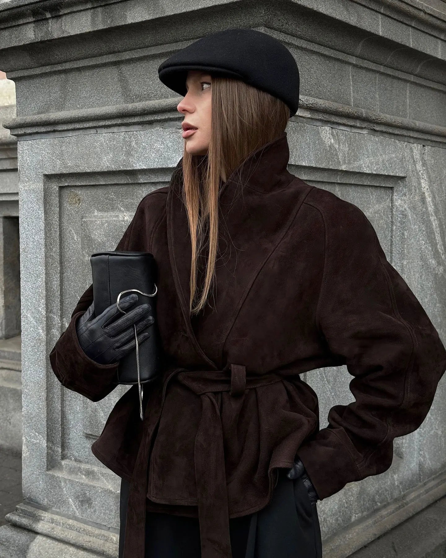 Chic Suede-Feel Belted Jacket