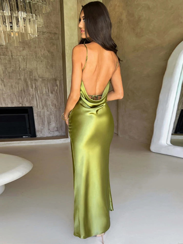 Satin Elegance Backless Maxi Dress