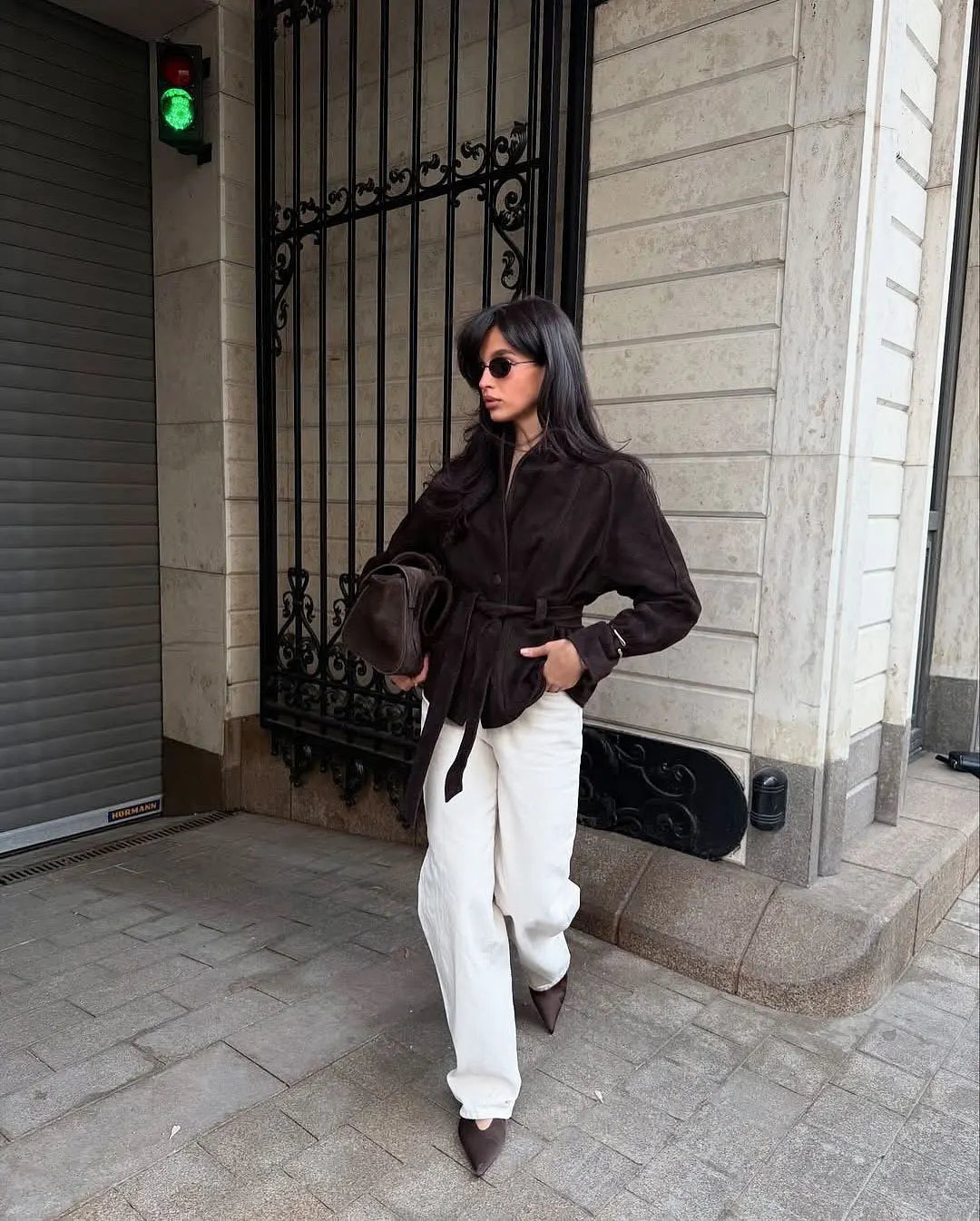 Chic Suede-Feel Belted Jacket