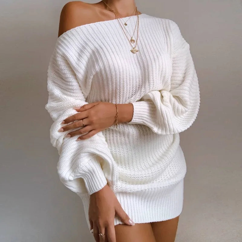 Cozy Off-Shoulder Knitted Sweater Dress