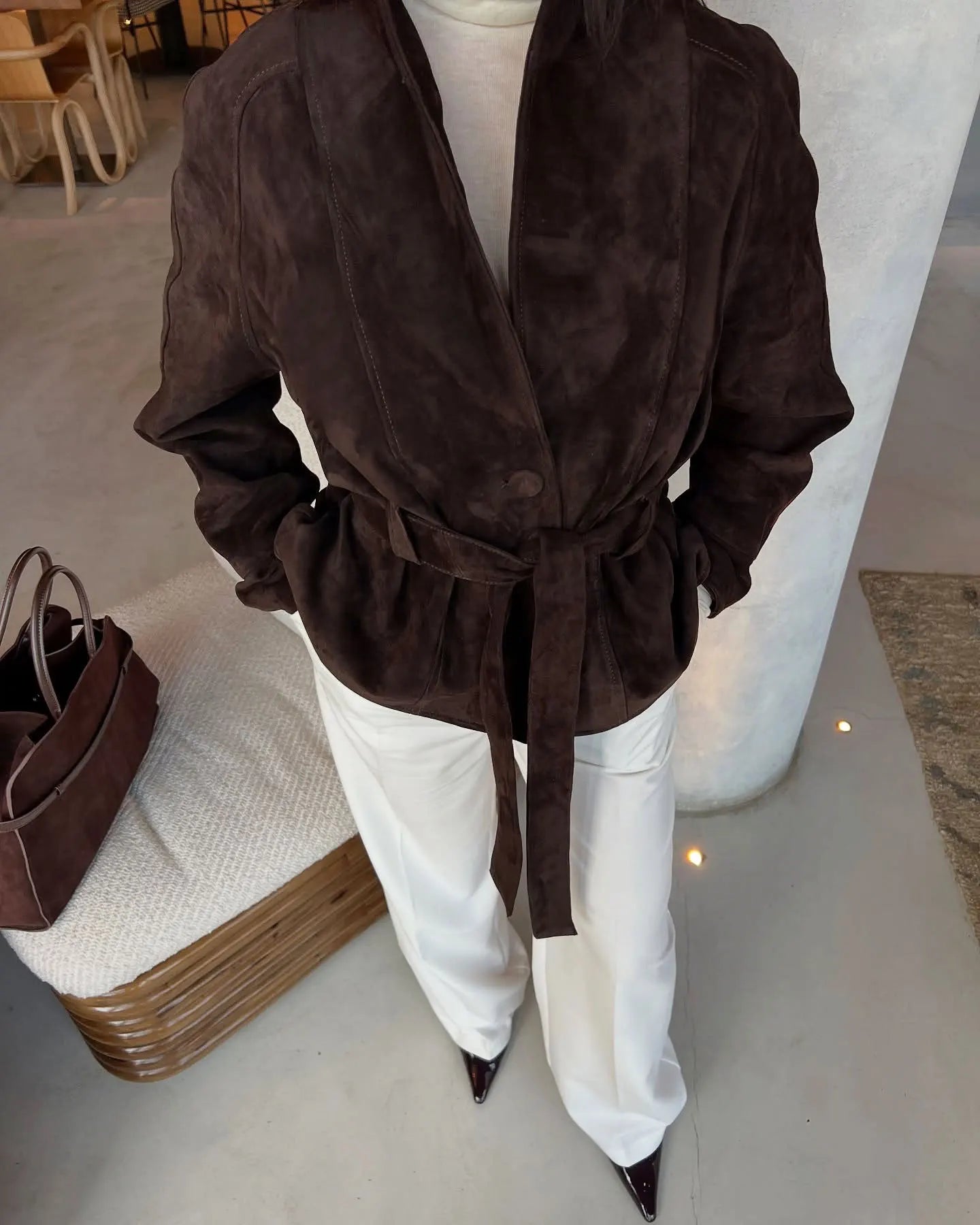 Chic Suede-Feel Belted Jacket
