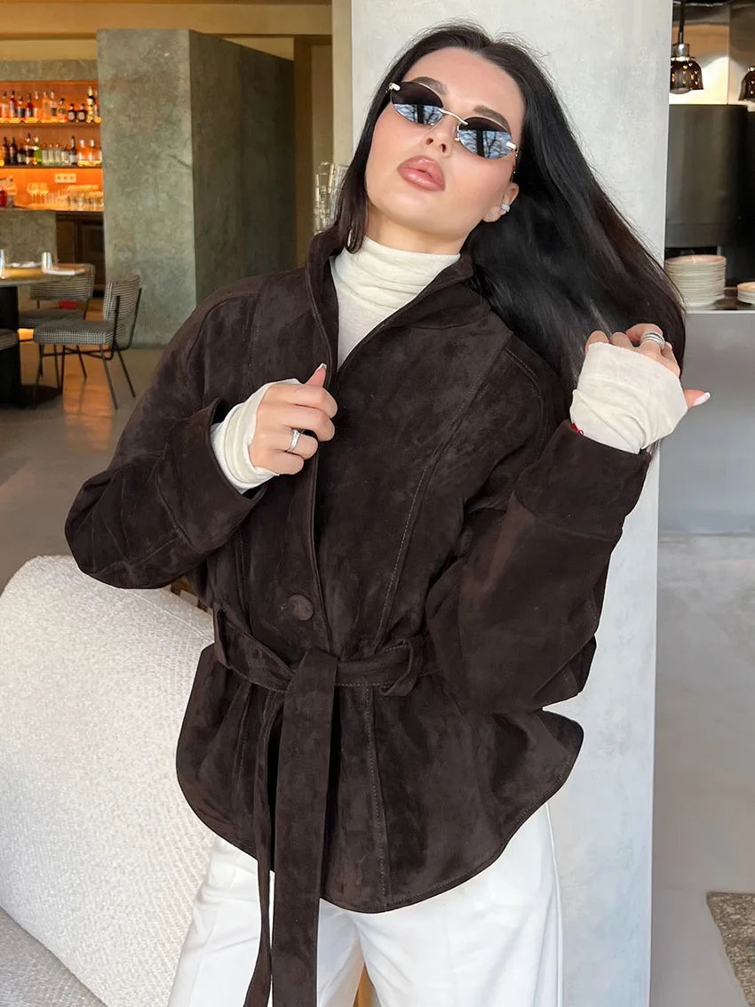 Chic Suede-Feel Belted Jacket