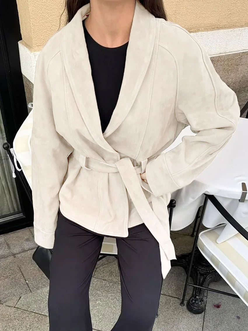 Chic Suede-Feel Belted Jacket