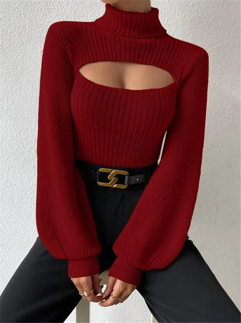 Cut-Out Turtleneck Sweater