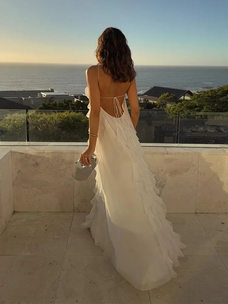 Ethereal Ruffle Backless Gown