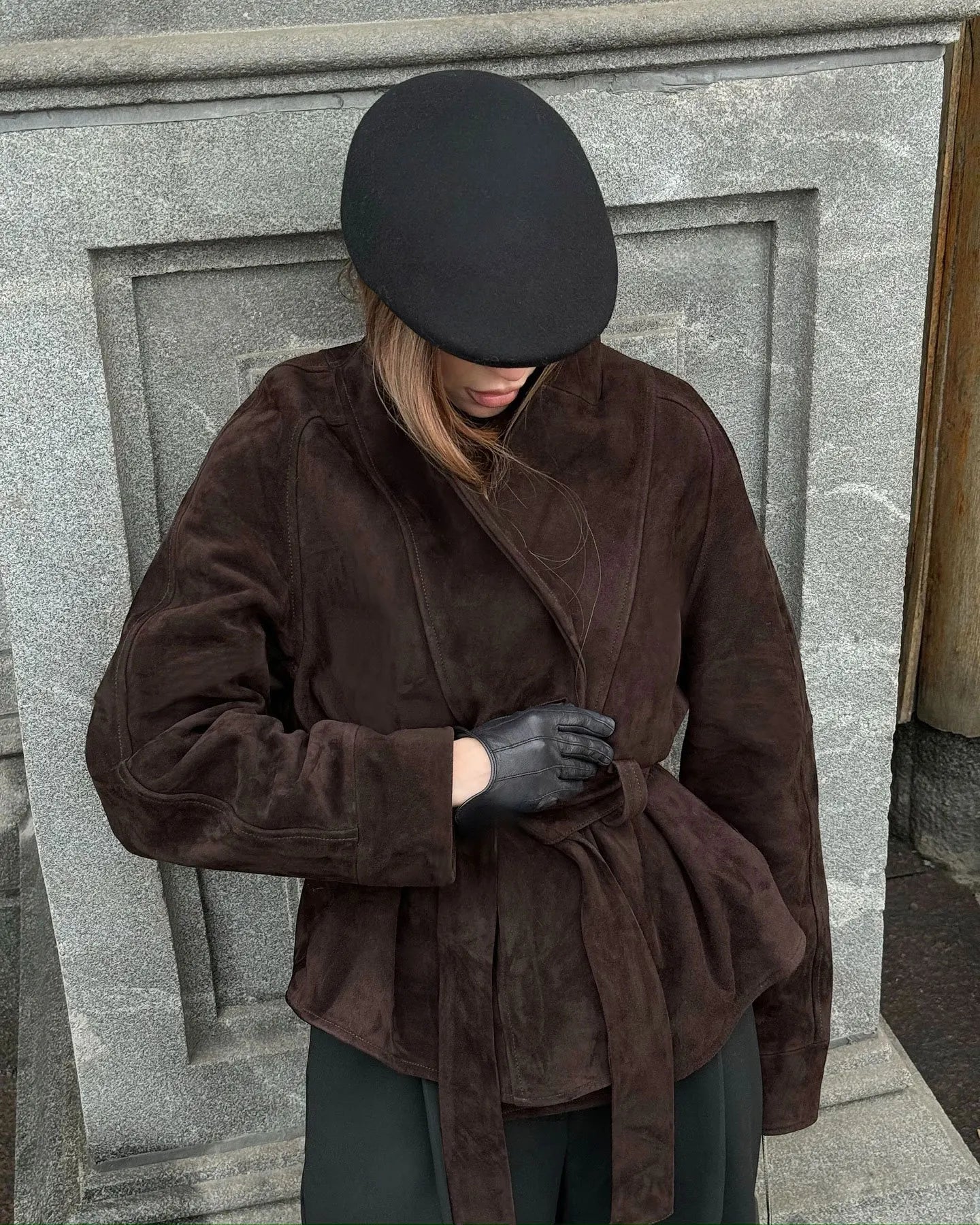 Chic Suede-Feel Belted Jacket