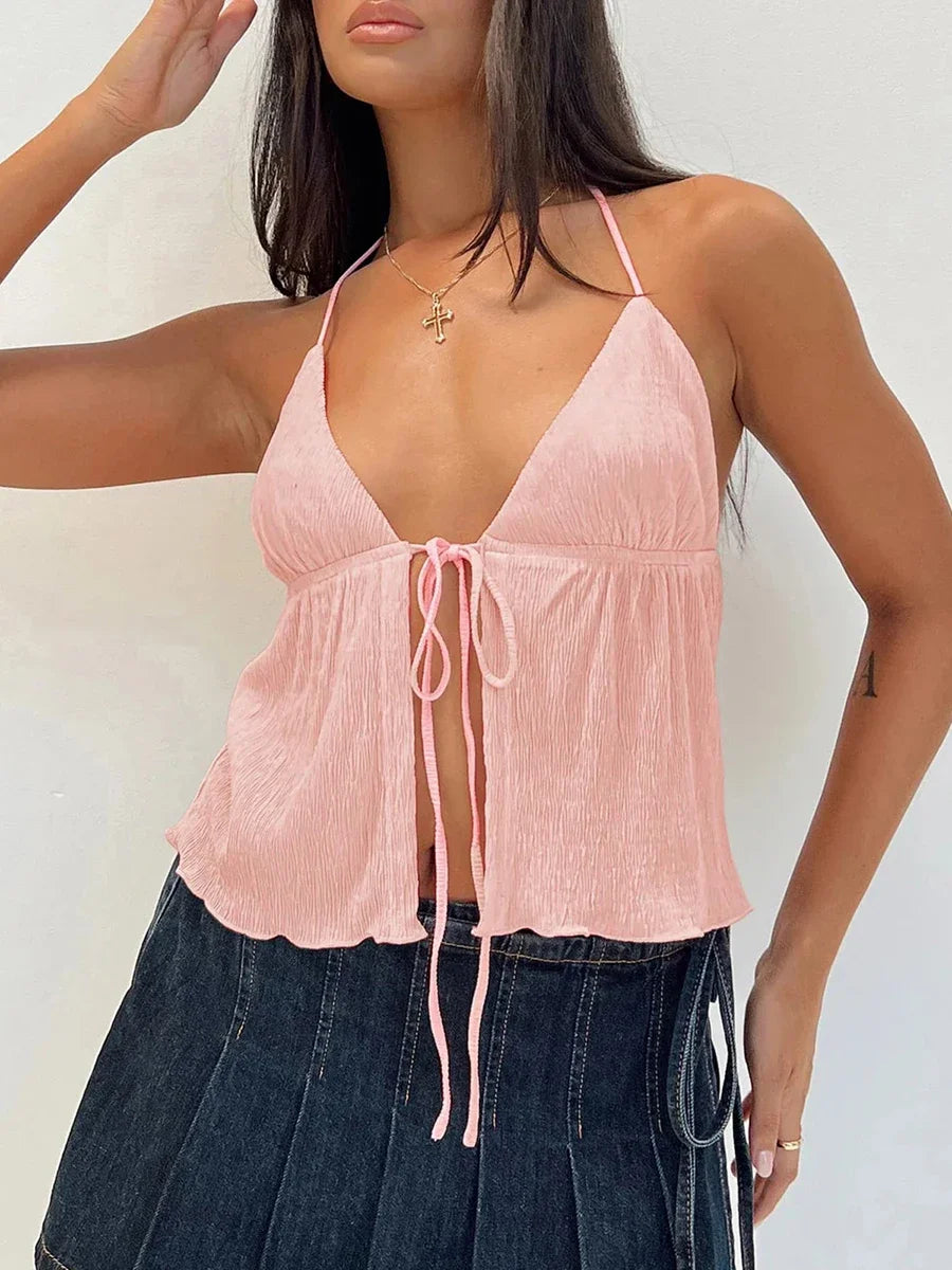 Front Tie Halter Crop Top