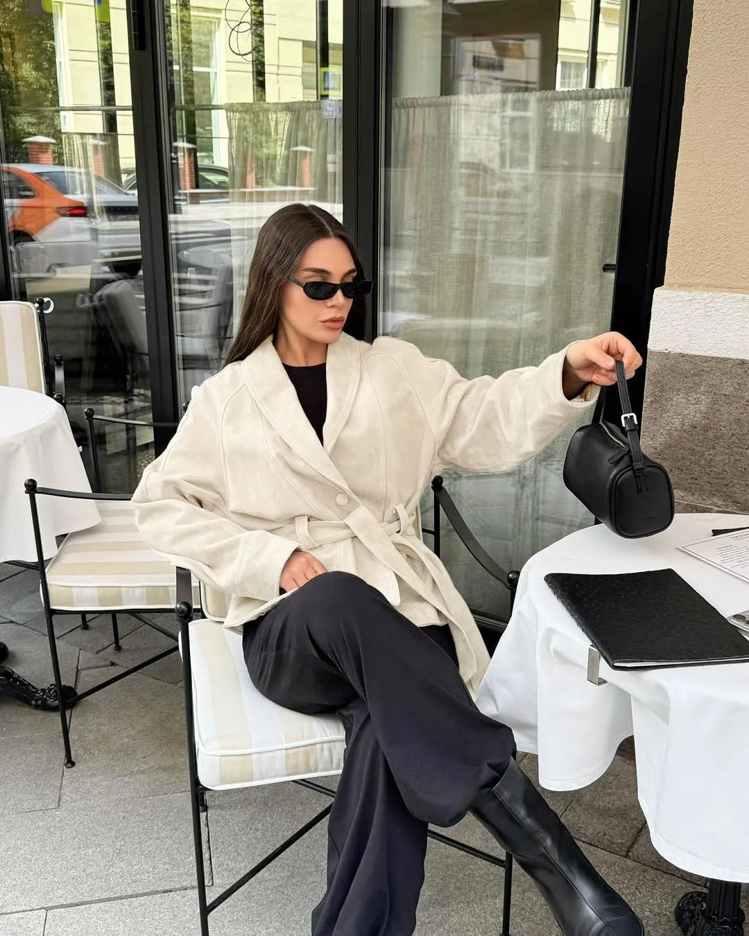 Chic Suede-Feel Belted Jacket