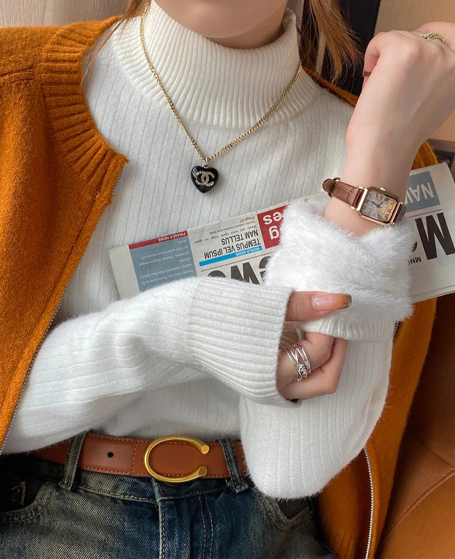 Cozy Velvet-Lined Turtleneck Sweater