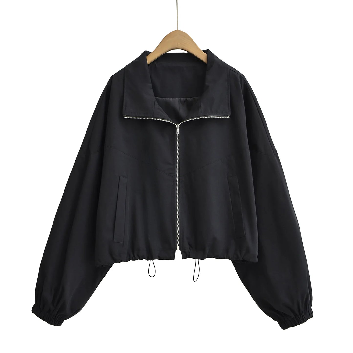 Cropped Drawstring Jacket with Oversized Sleeves