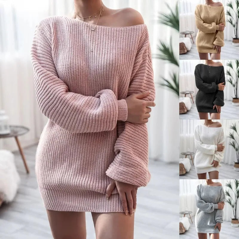 Cozy Off-Shoulder Knitted Sweater Dress
