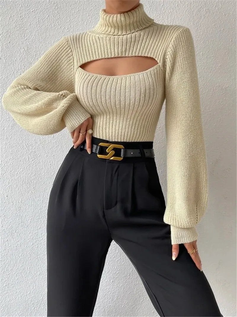 Cut-Out Turtleneck Sweater