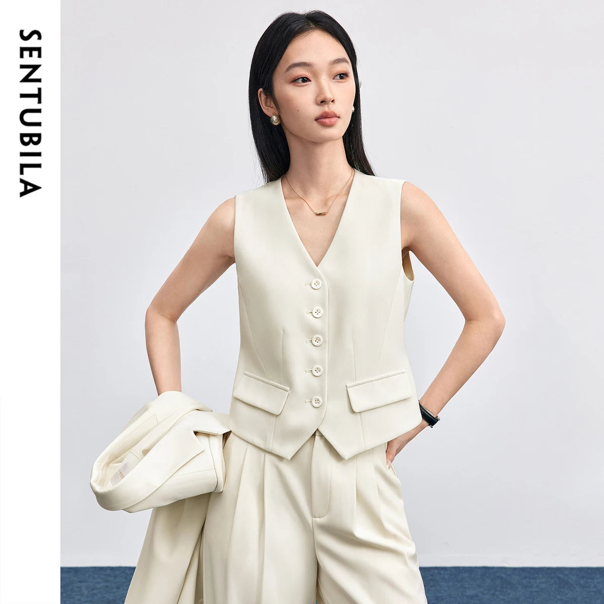 Tailored Elegance Suit Vest – Ivory