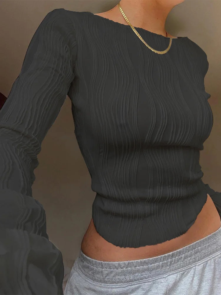 Chic Ruched Long Sleeve Slim Fit Top