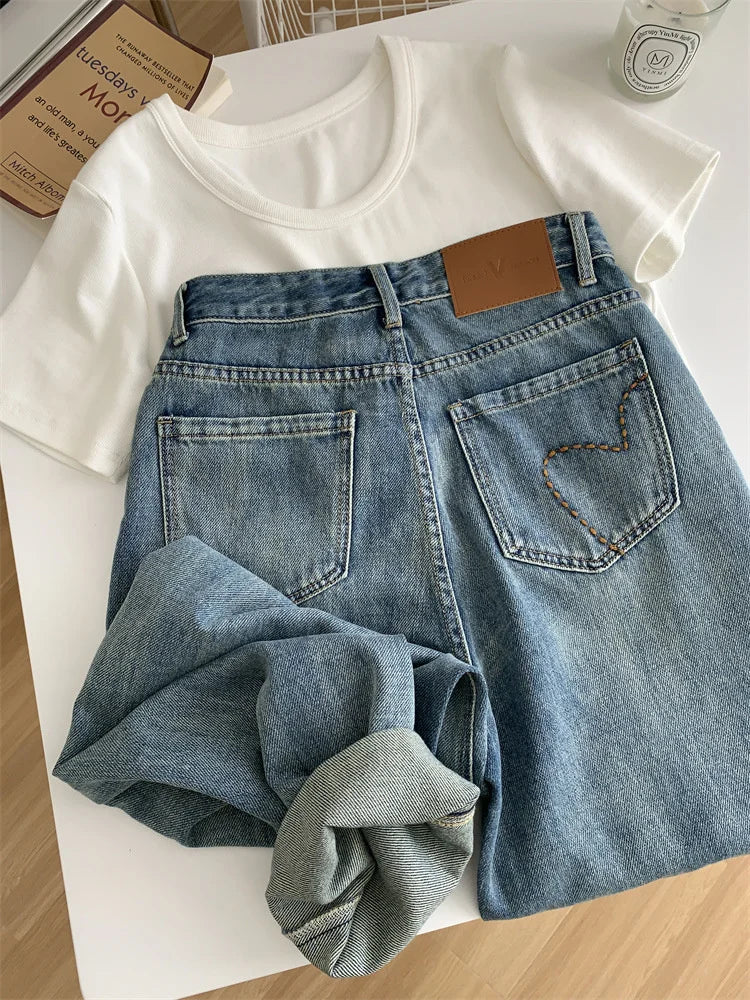 Heart-Stitch Boyfriend Jeans