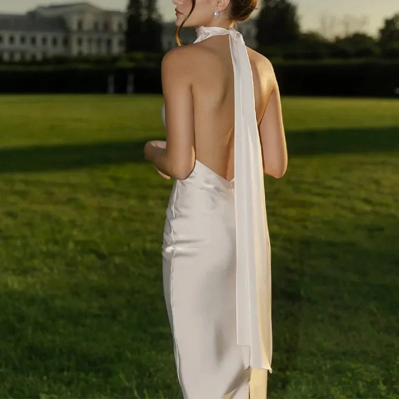 Elegant Satin Halter Dress