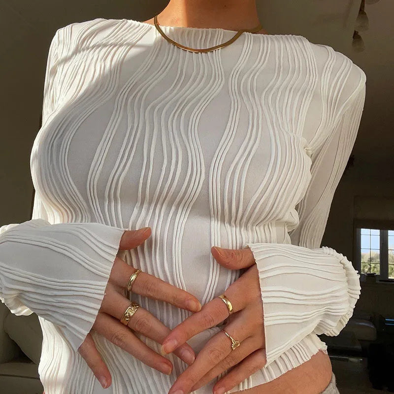 Chic Ruched Long Sleeve Slim Fit Top