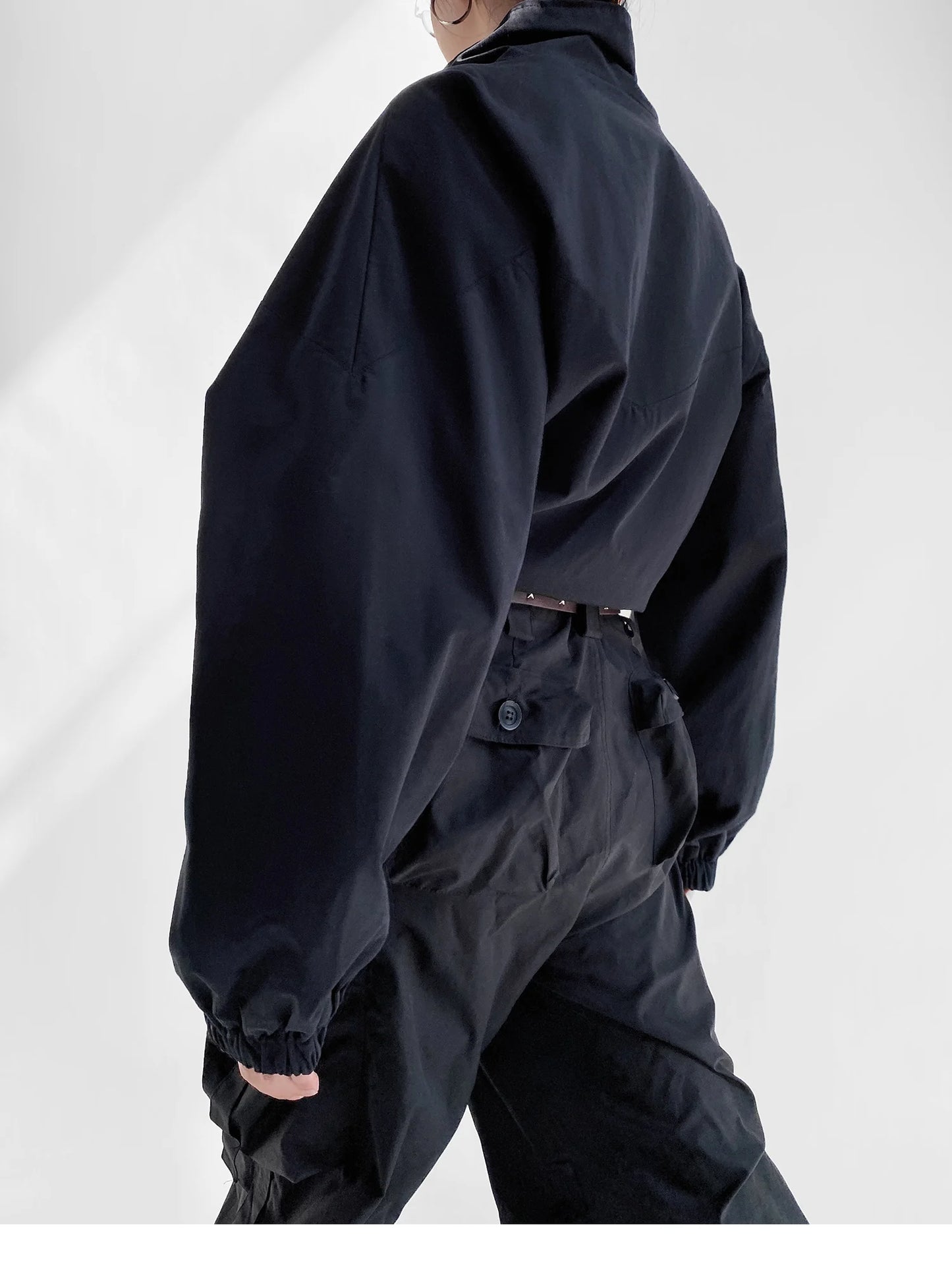 Cropped Drawstring Jacket with Oversized Sleeves