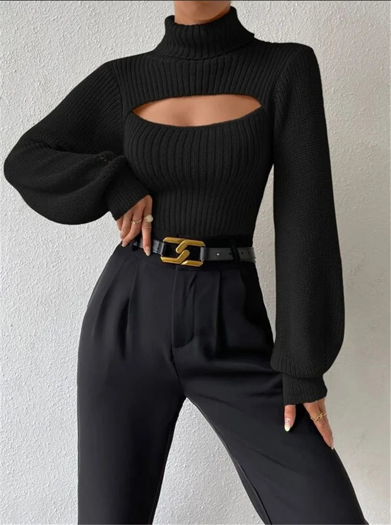 Cut-Out Turtleneck Sweater