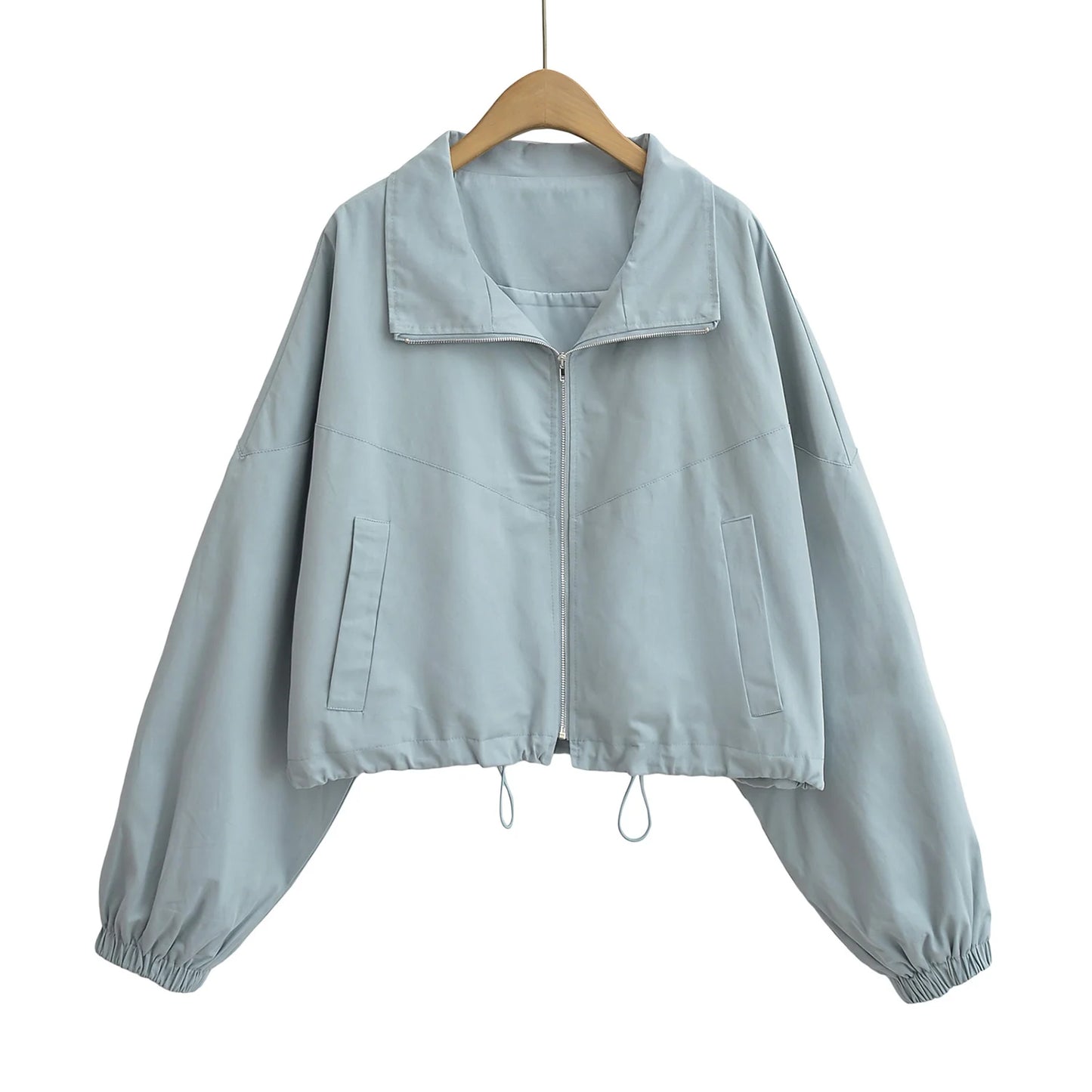 Cropped Drawstring Jacket with Oversized Sleeves