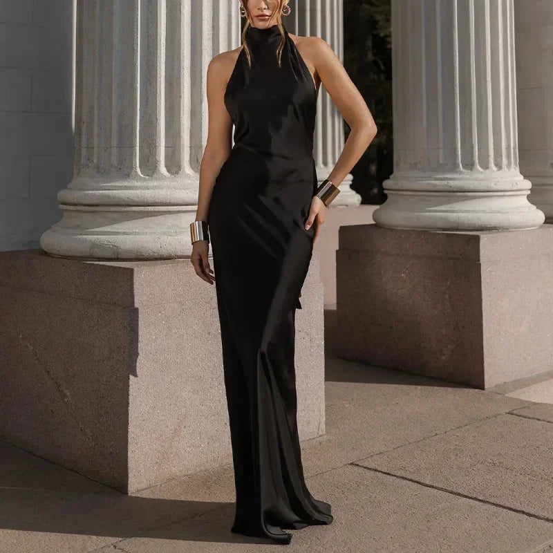 Elegant Satin Halter Dress